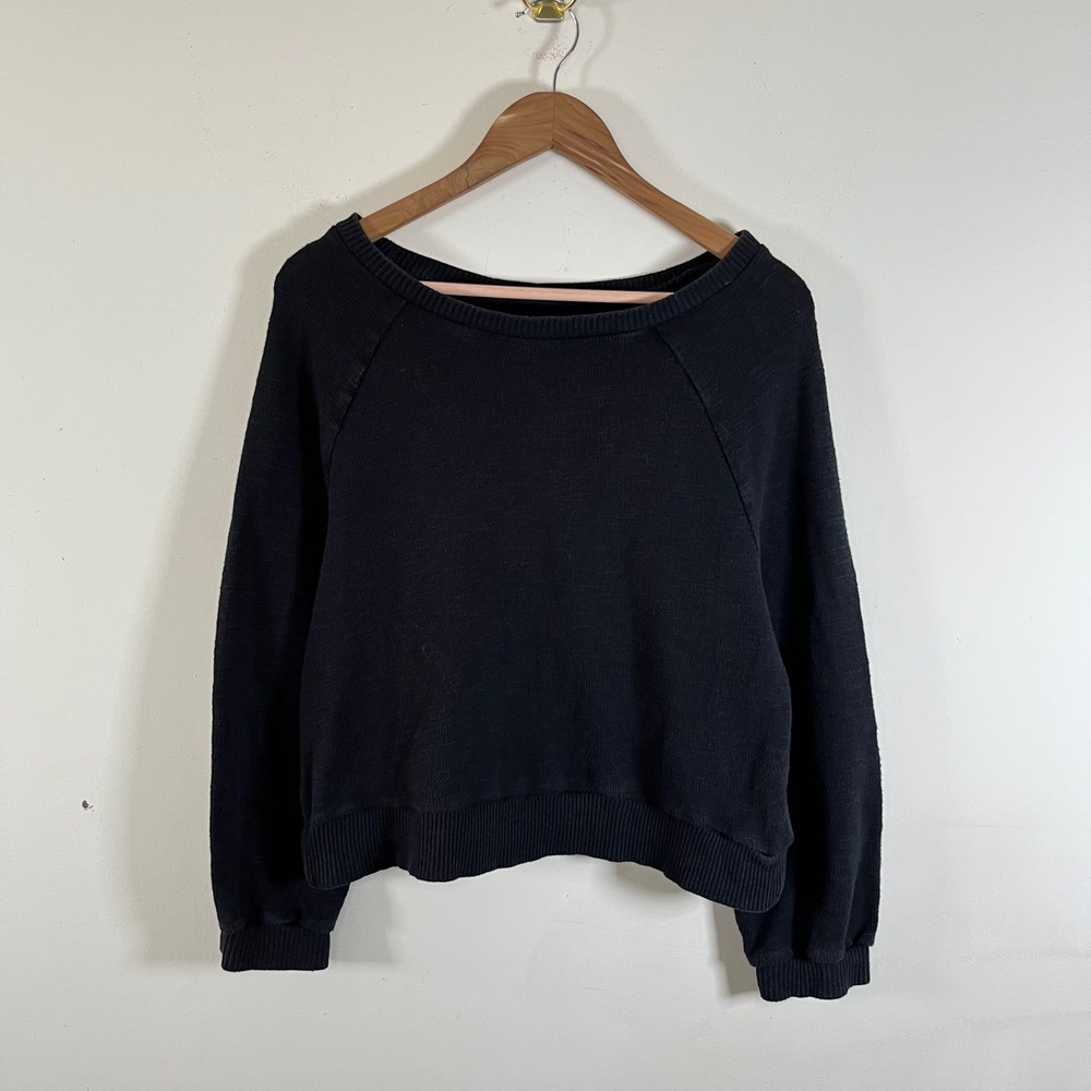 Abercrombie & Fitch Wide Boat Neck Boxy Fit Cropped Knit Black Sweater Slouchy